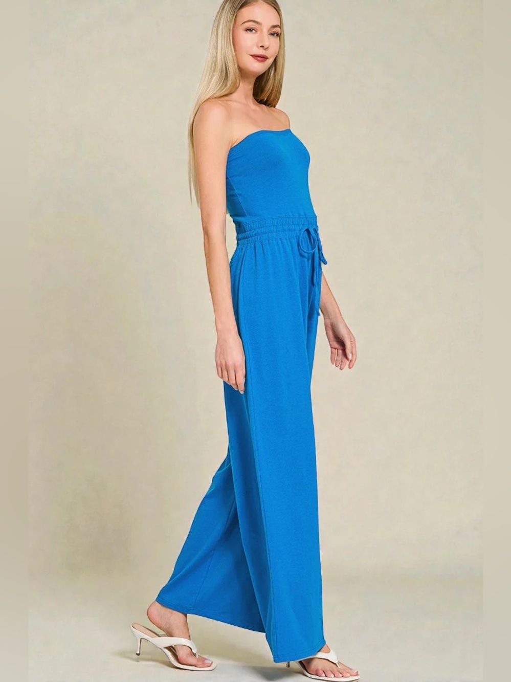 Zenana Strapless Wide leg Jumpsuit